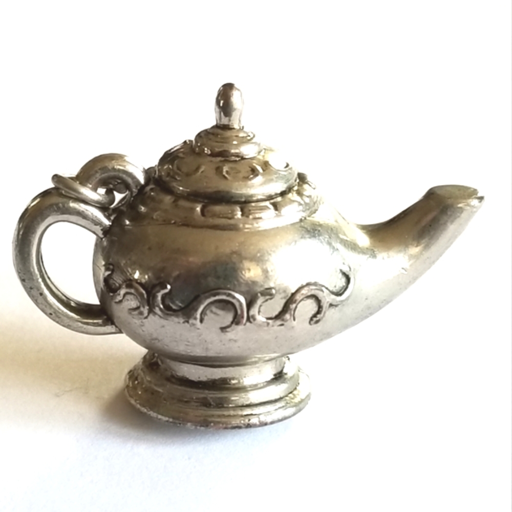 Vintage teapot pendant charm silver tone tea pot